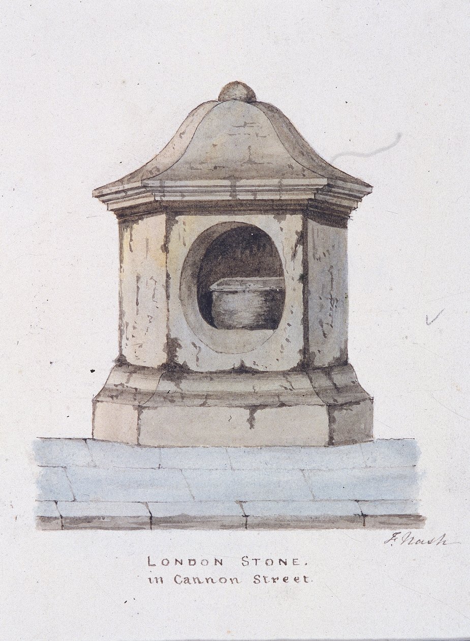 London Stone, Cannon Street, Londyn, c1816 autorstwa Frederick Nash