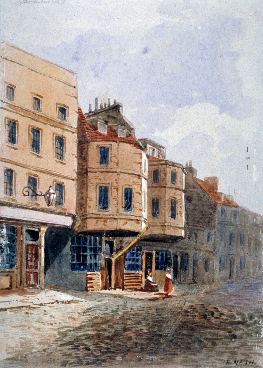 Widok domu Olivera Cromwella, Clements Lane, Westminster, Londyn, ok. 1840 r. autorstwa Frederick Nash