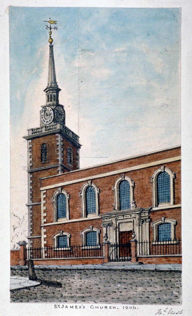 Widok kościoła św. Jakuba, Piccadilly od Jermyn Street, Londyn, 1806. autorstwa Frederick Nash
