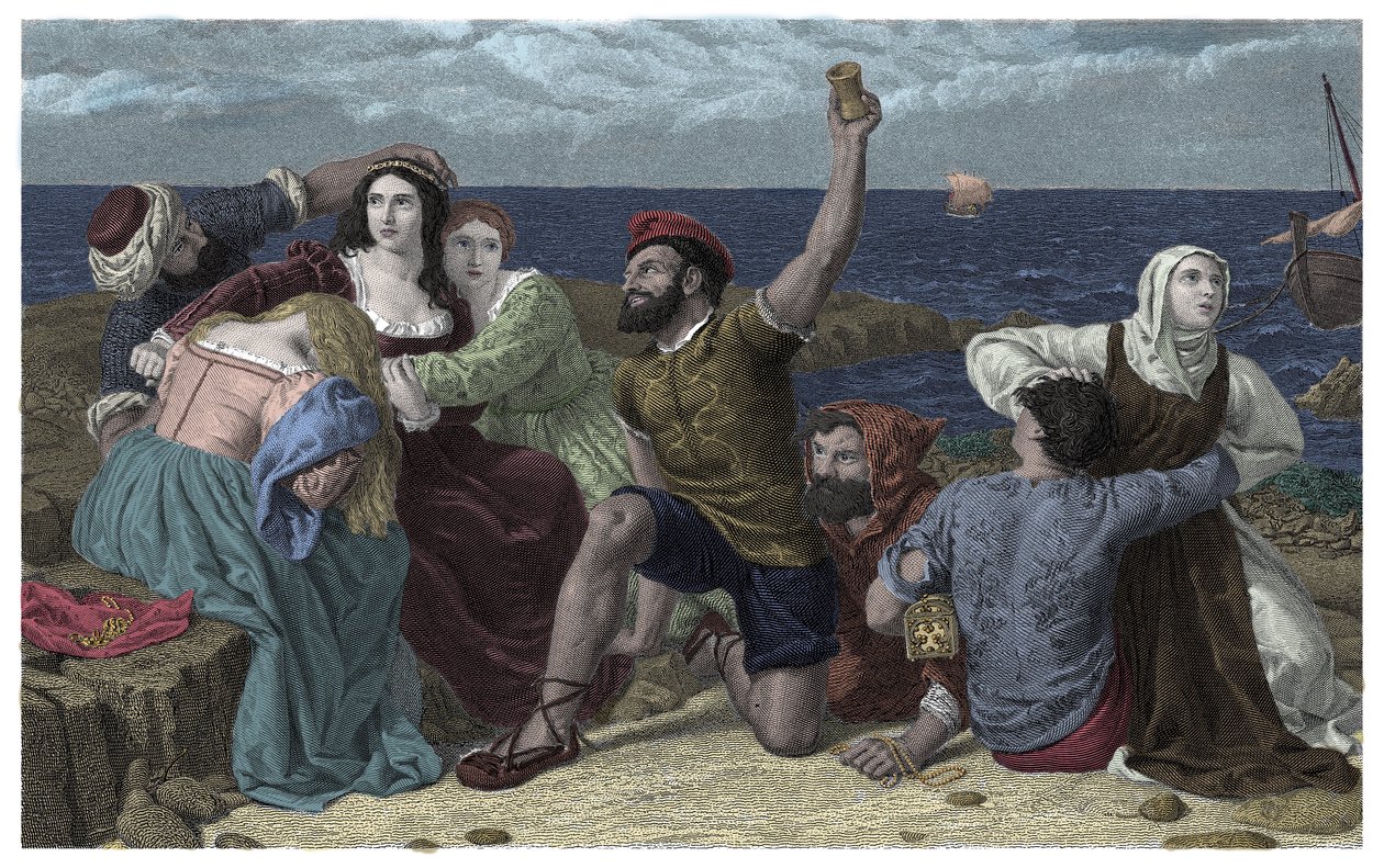 Piraci z Morza Śródziemnego grają więźniowie na ilustracji Fredericka Richarda Pickersgilla (1820-1900) 1869 autorstwa Frederick Richard Pickersgill