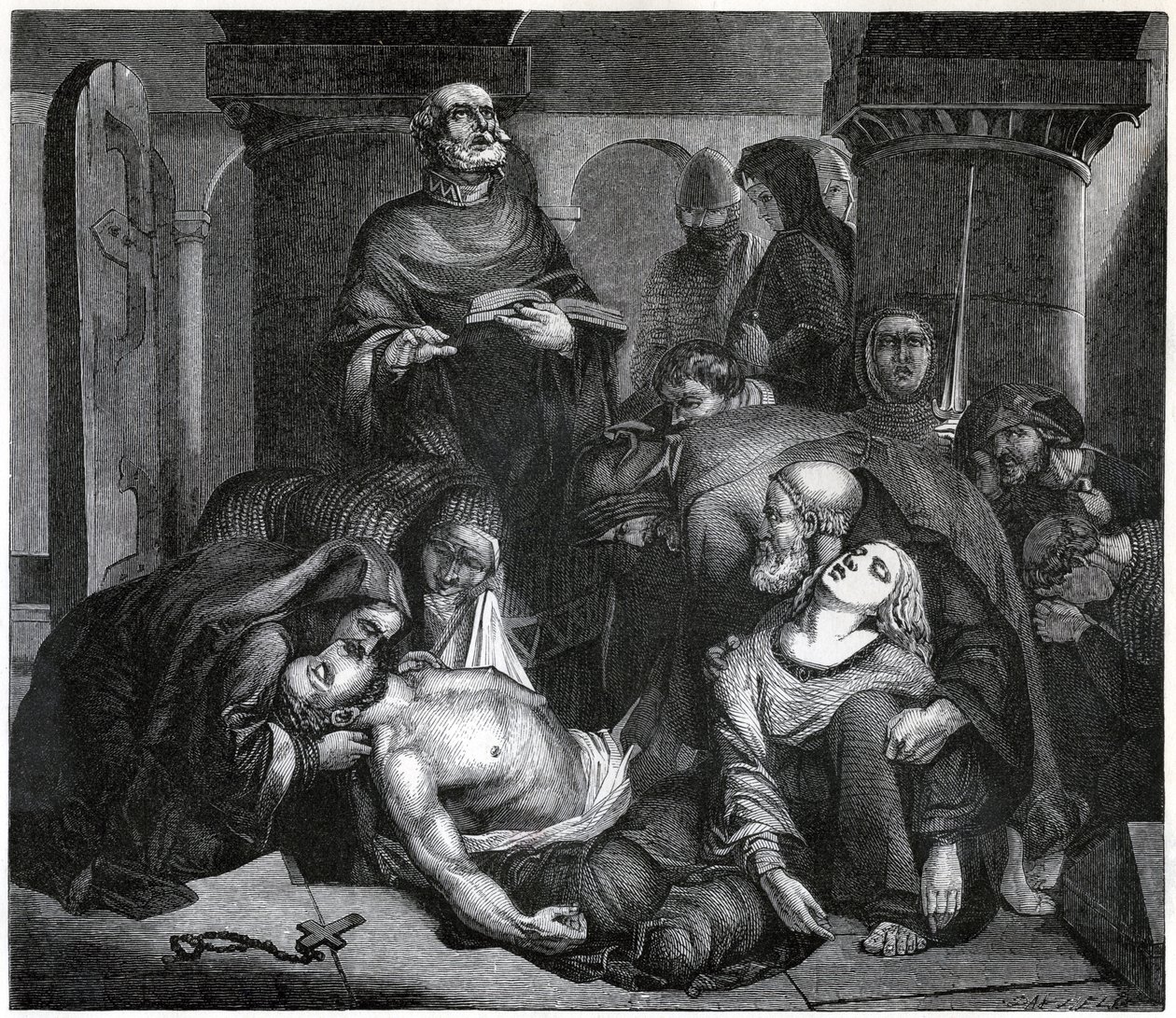 Pogrzeb Harolda w opactwie Waltham, 1847 autorstwa Frederick Richard Pickersgill