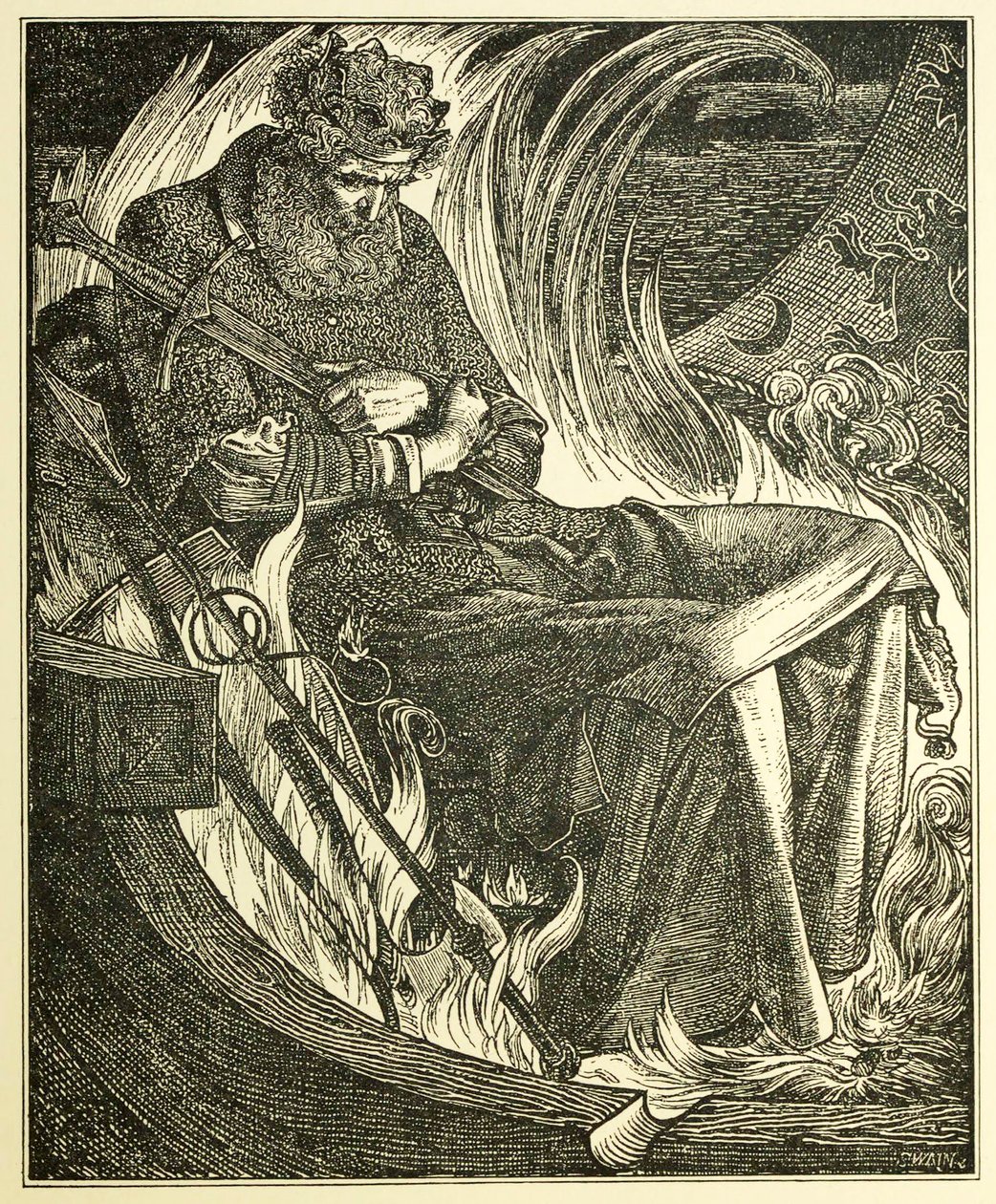 Śmierć króla Warwulfa, wyd. 1915 grawerowanie, 1915. autorstwa Frederick Sandys