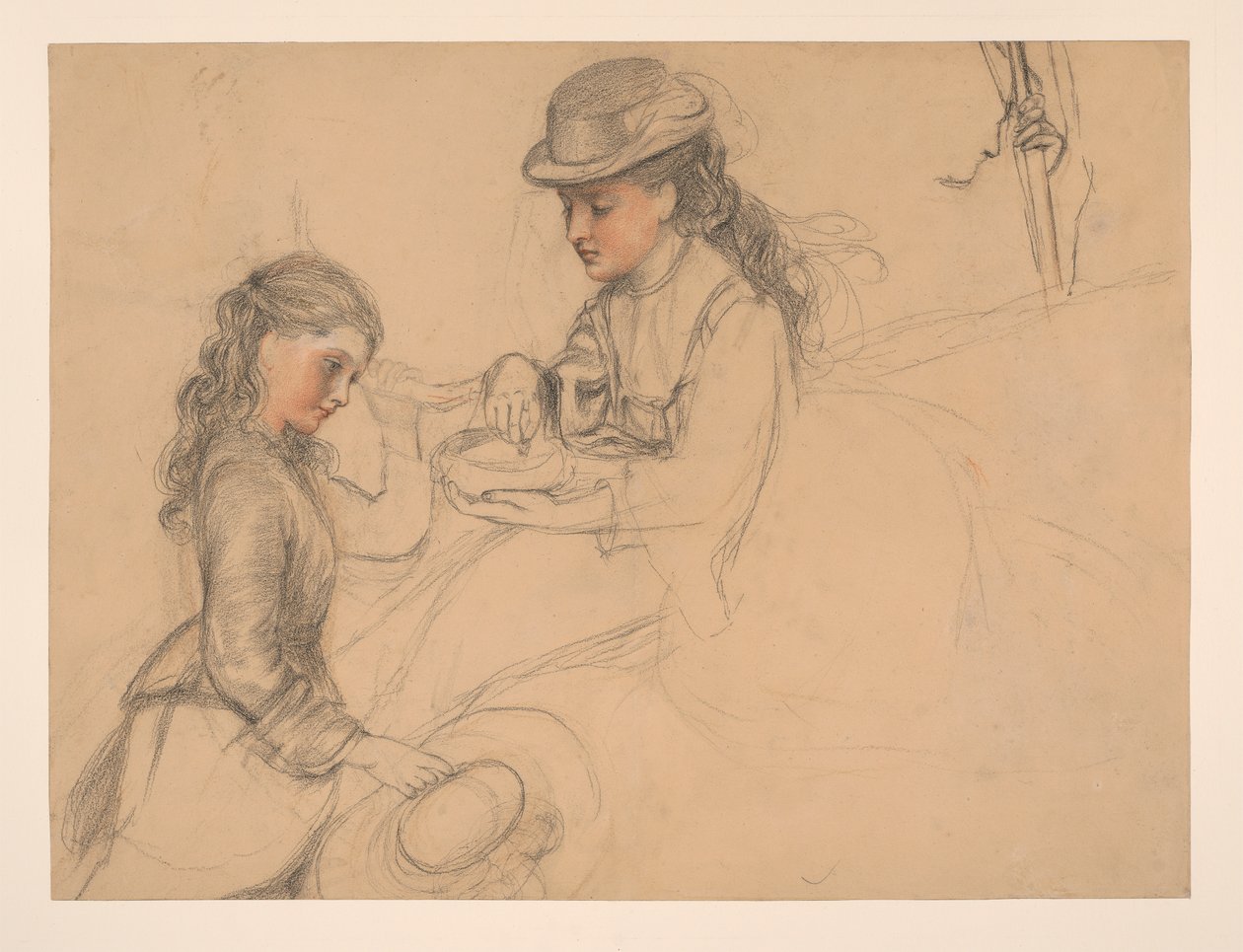 Studium dwóch dziewczyn ze studium ręki po prawej stronie autorstwa Frederick Sandys