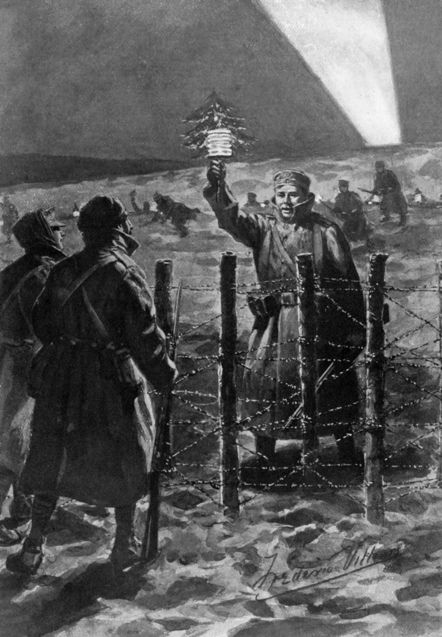 Incydent bożonarodzeniowy w okopach na zachodzie, grudzień 1914, 1920. autorstwa Frederick Villiers