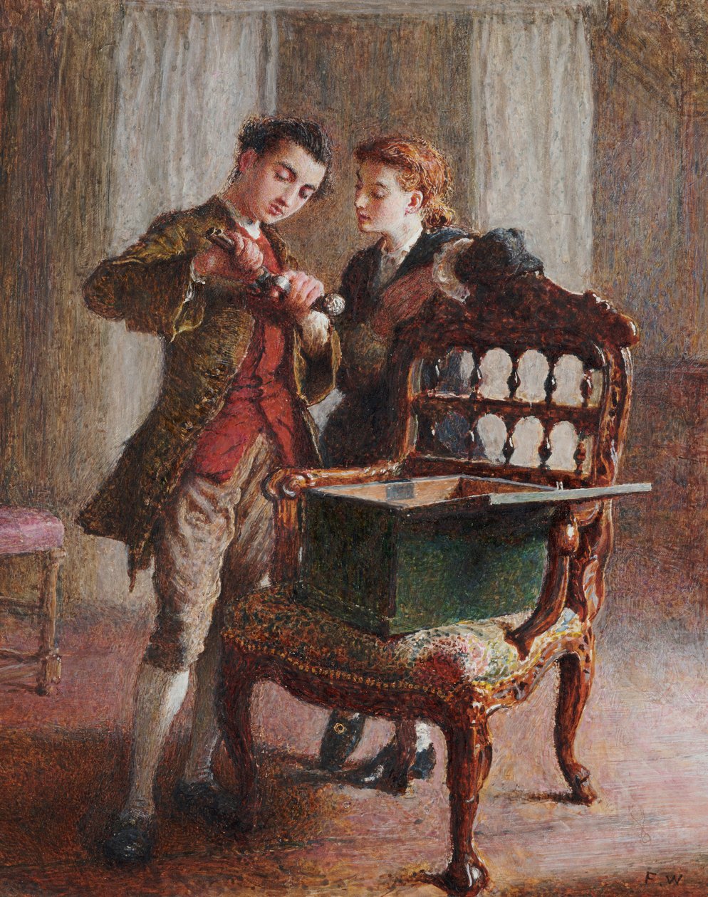 Scena w salonie z imponującym otwartym fotelem autorstwa Frederick Walker