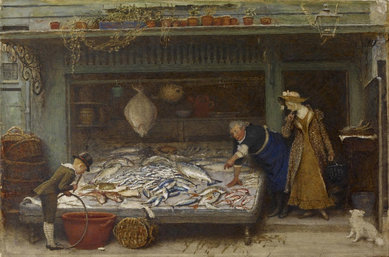 Sklep rybny, 1873 (wc na papierze) autorstwa Frederick Walker
