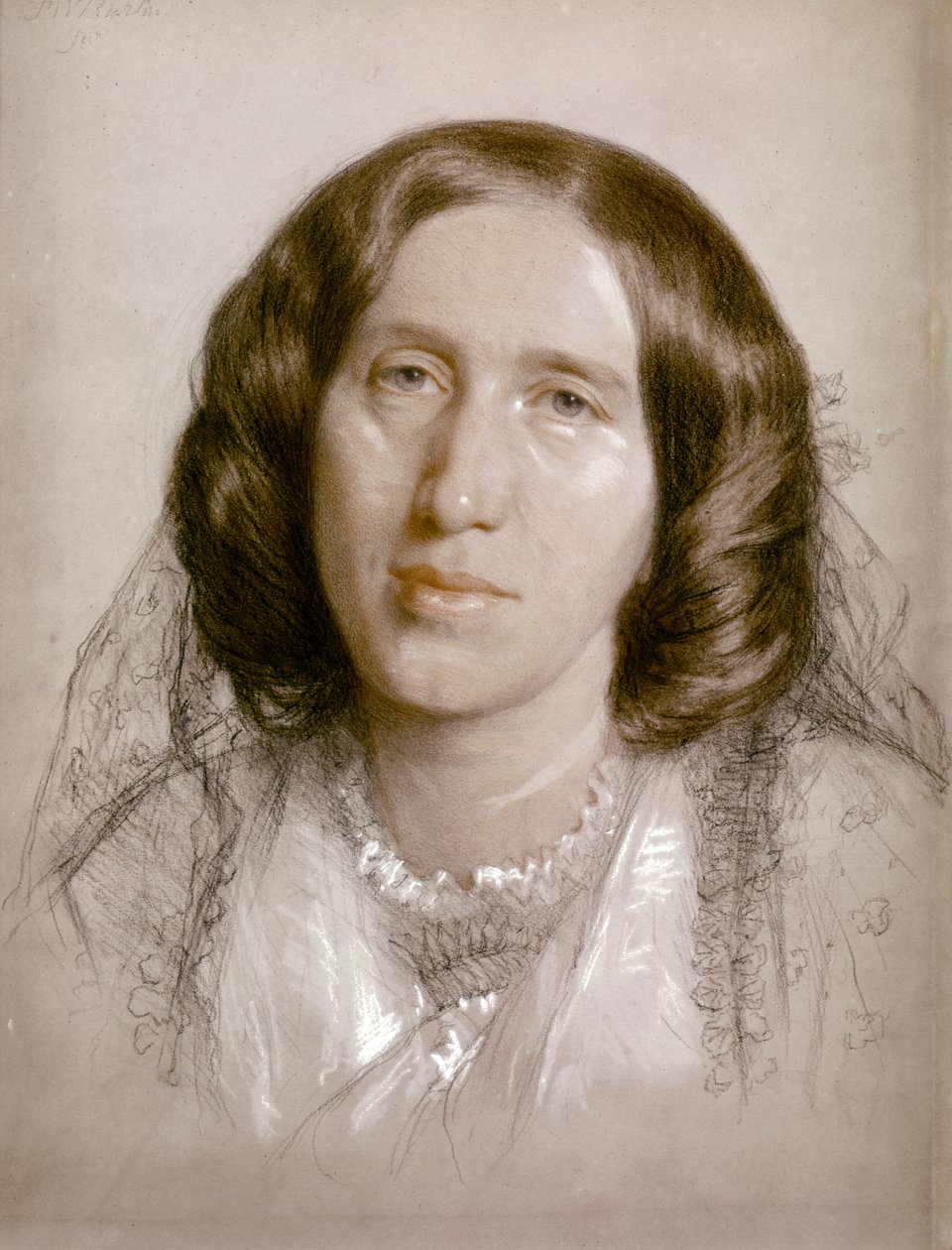 George ELIOT, Portret 1865 (papier, kreda) autorstwa Frederick William Burton