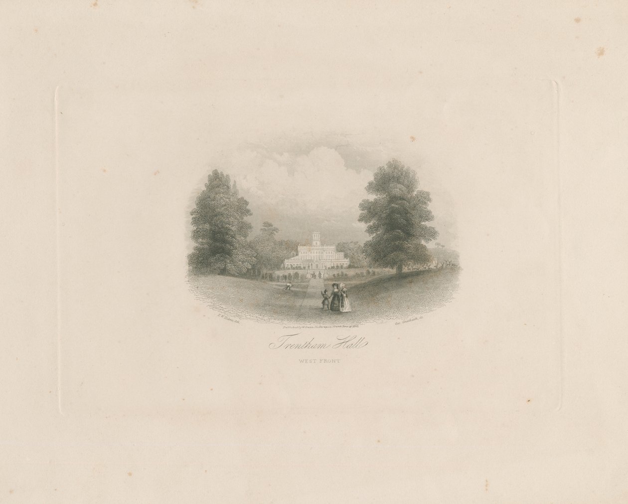 Trentham Hall: grawerowanie (winietowane), bd [ok. 1843] (druk) autorstwa Frederick William Hulme
