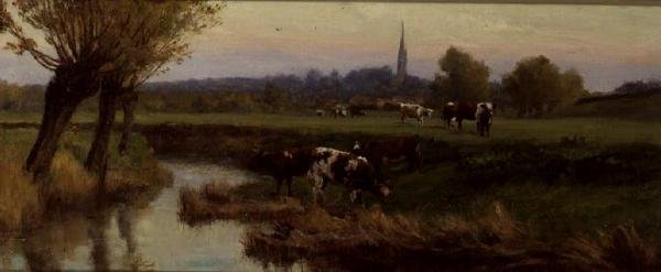 Krowy pasące się nad rzeką autorstwa Frederick William Newton Whitehead