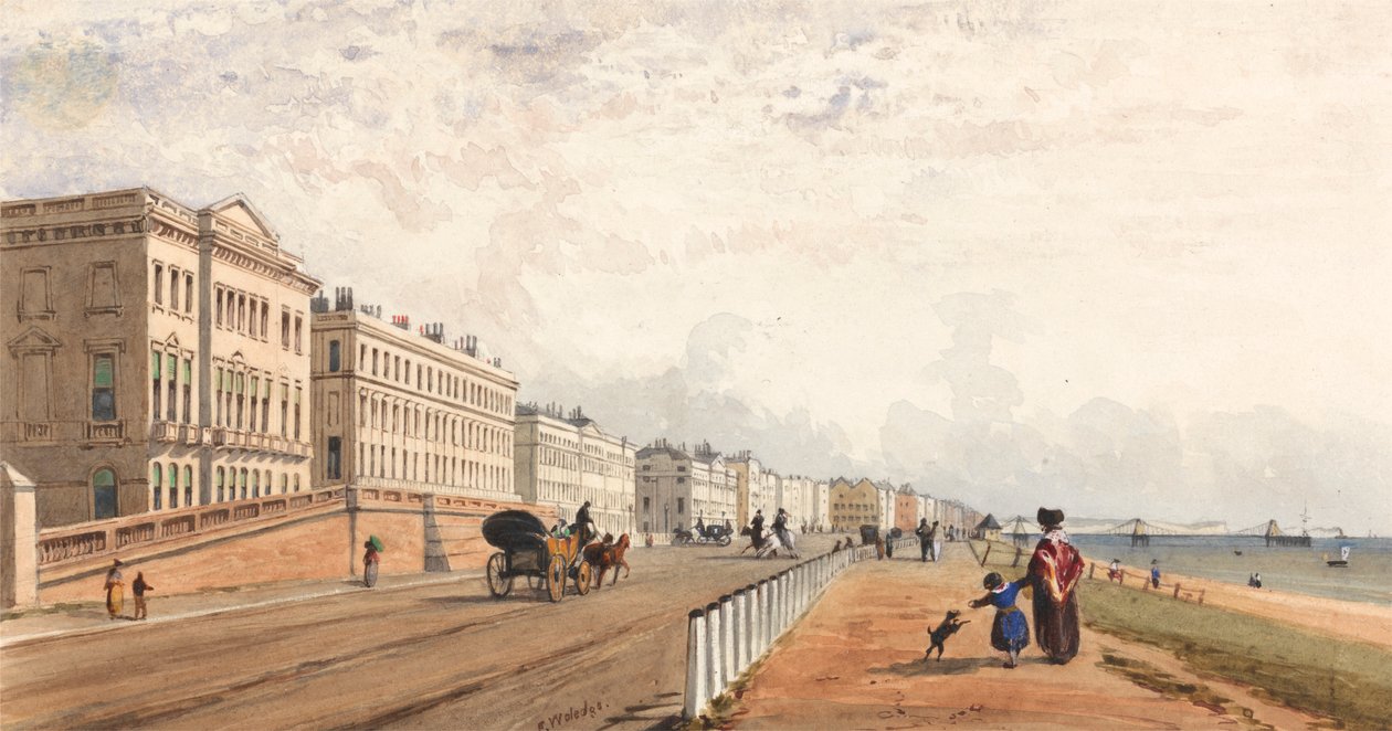 Brighton: przód i molo łańcuchowe widoczne w oddali autorstwa Frederick William Woledge