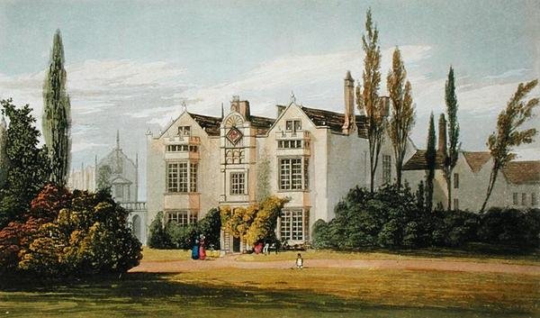 Burford Priory, z „Repozytorium Sztuki” Ackermanna, wydana ok. 1826 r. (litografia kolorowa) autorstwa Frederick Wilton Litchfield (after) Stockdale