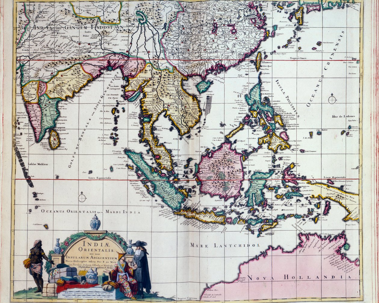 Geografia: mapa Indii Wschodnich Fryderyka de Witta (aktywna ok. 1650 r.) XVII-wieczny Paryż, B.N. autorstwa Frederick de Wit