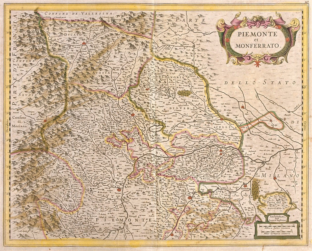 Mapa Piemontu (Włochy) (akwaforta autorstwa Frederick de Wit