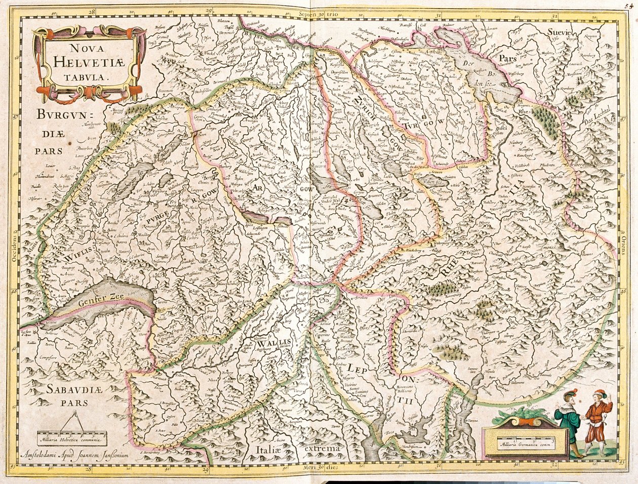 Mapa Szwajcarii (akwaforta autorstwa Frederick de Wit