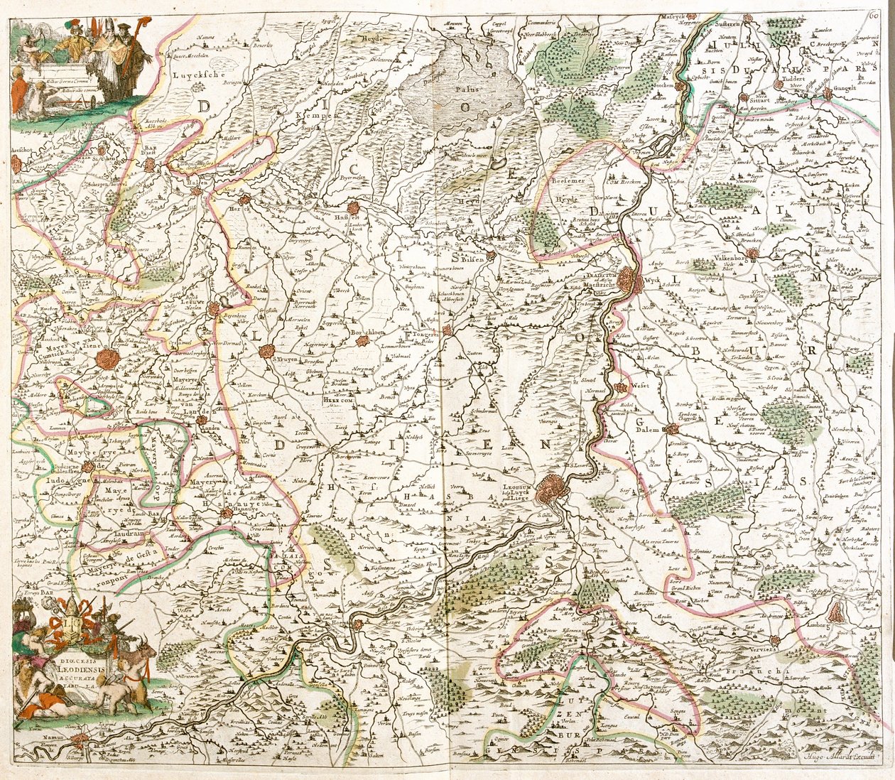 Mapa diecezji Liege (Belgia) (akwaforta autorstwa Frederick de Wit