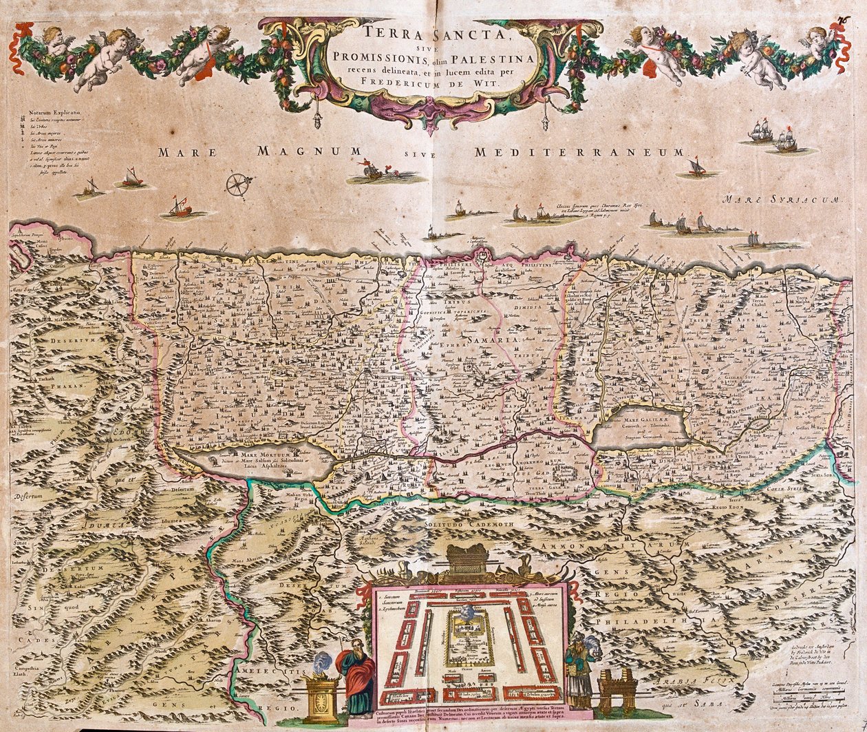Mapa Ziemi Świętej (Izrael, Palestyna) (akwaforta autorstwa Frederick de Wit