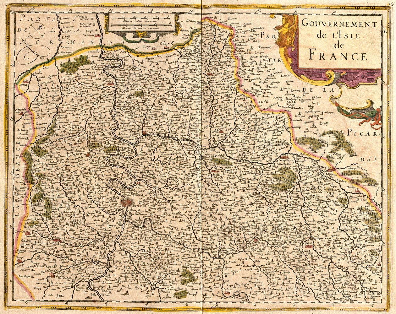 Mapa Ile de France (Francja) (akwaforta autorstwa Frederick de Wit
