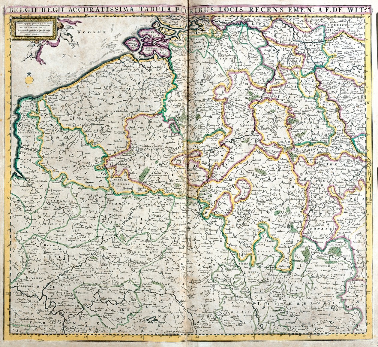 Mapa Królestwa Niderlandów (akwaforta autorstwa Frederick de Wit