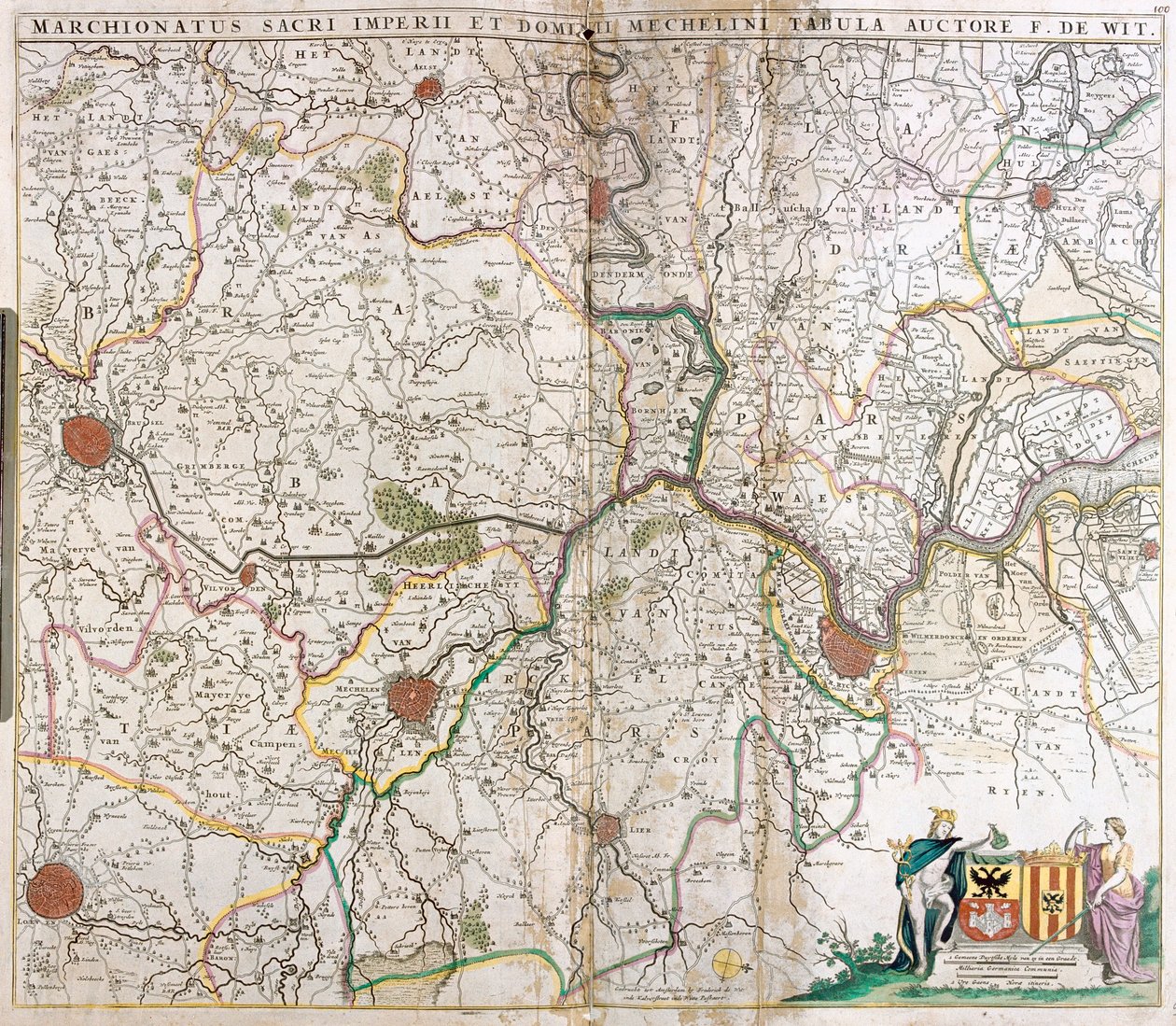 Mapa markizów Świętego Cesarstwa Germańskiego i Władzy Mechelen (Holandia) (akwaforta autorstwa Frederick de Wit
