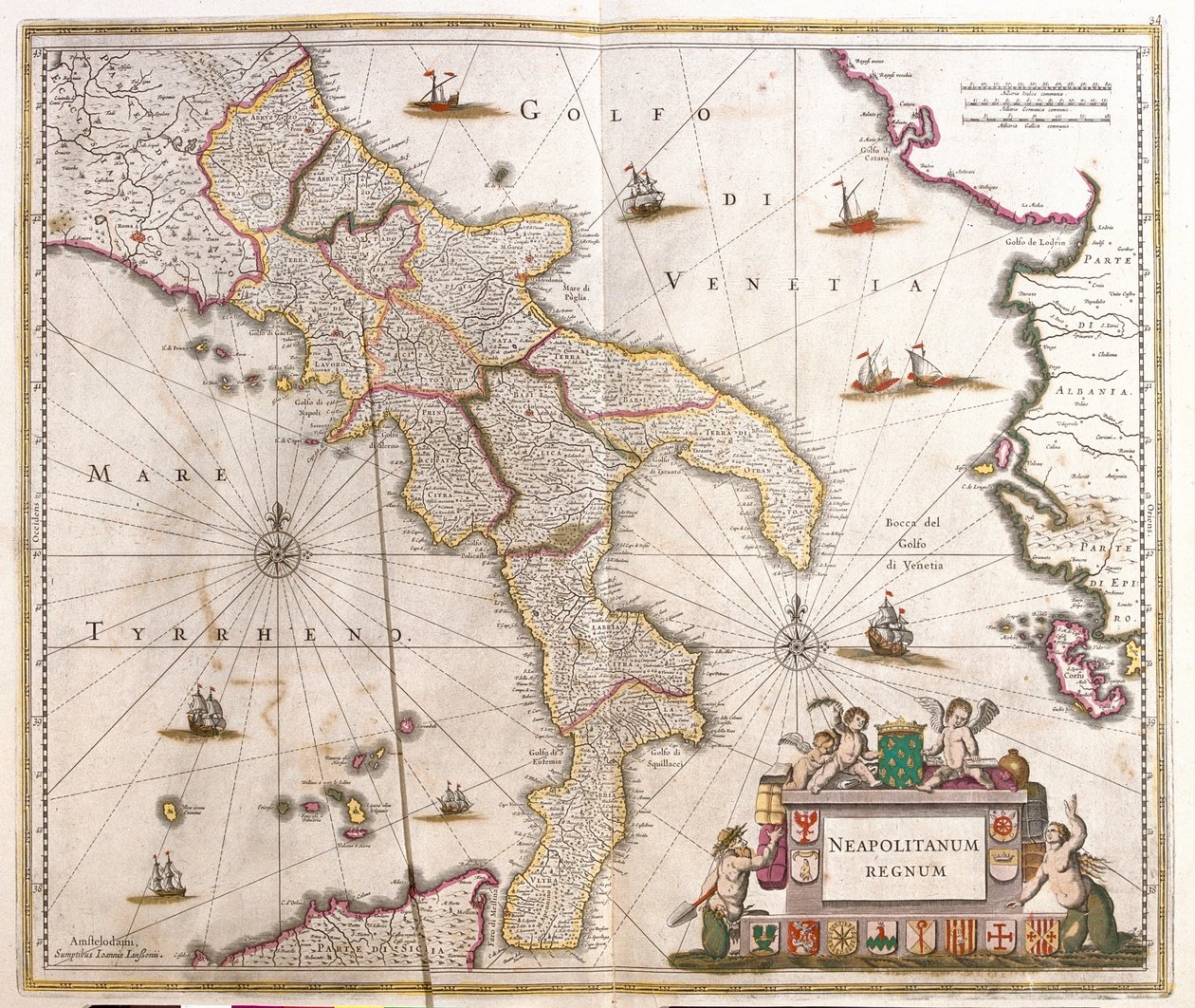 Mapa Królestwa Neapolitańskiego (Włochy) (akwaforta autorstwa Frederick de Wit