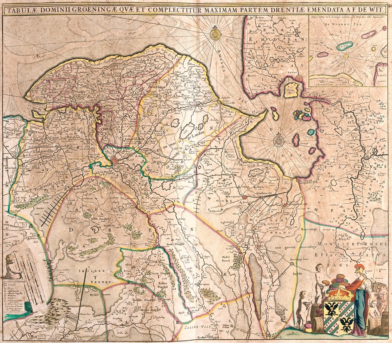 Mapa prowincji Groningen (Holandia) (akwaforta autorstwa Frederick de Wit