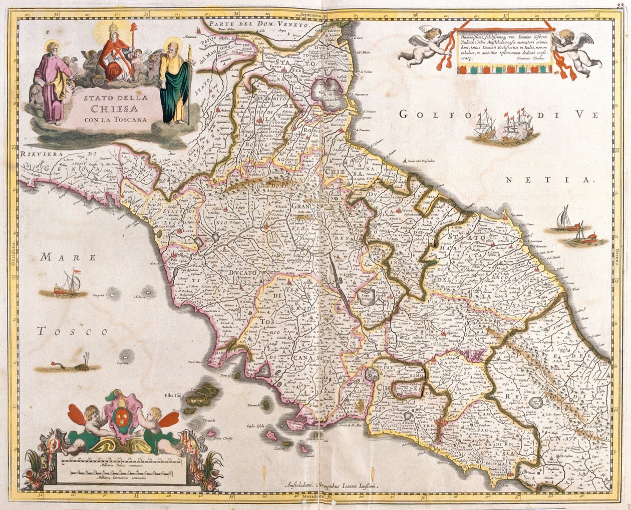 Mapa stanów Kościoła w Toskanii (Włochy) (akwaforta autorstwa Frederick de Wit