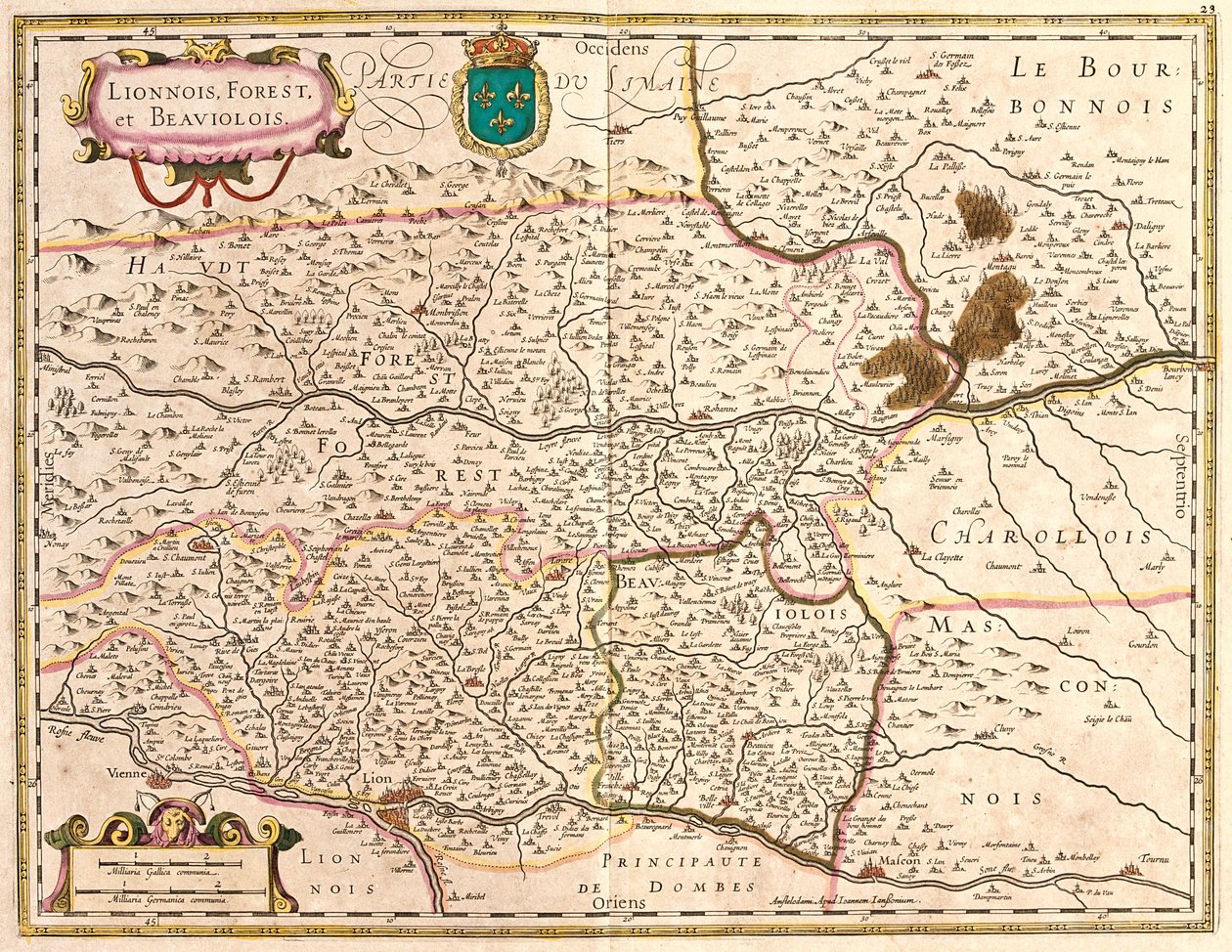 Mapy terytoriów Lyon i Beaujolais (Francja) (akwaforta autorstwa Frederick de Wit