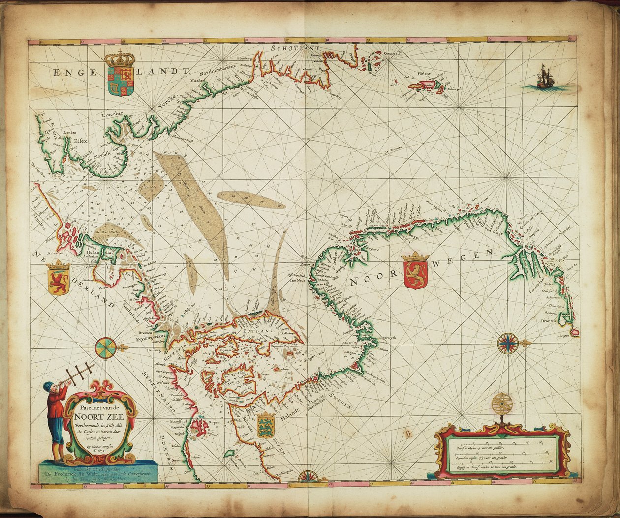 Pascaart van de Noort Zee verthoonende in zich alle de Custen en havens daer rontom gelegen. autorstwa Frederick de Wit