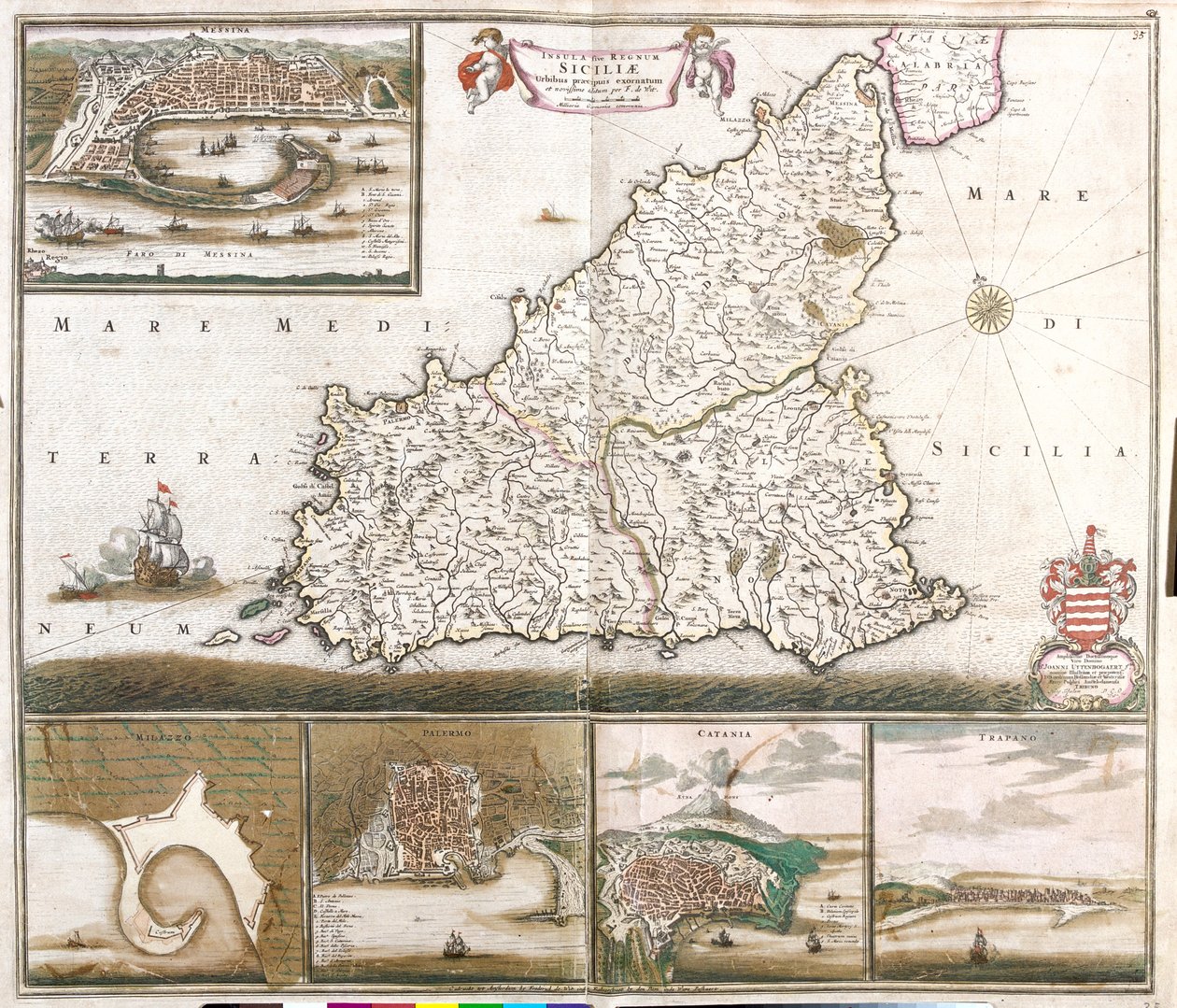 Sycylia (miasta: Mesyna, Milazzo, Katania, Trapani, Włochy) autorstwa Frederick de Wit