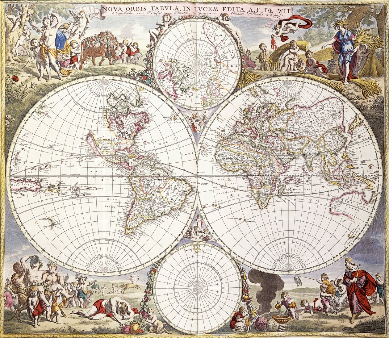 Mapa świata z Atlas Maior, c.1705 autorstwa Frederick de Wit