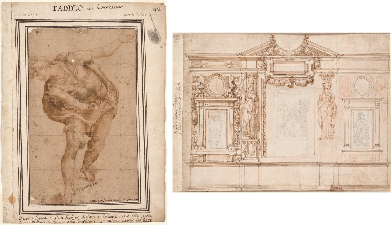 Un Hebreo, od Chrystusa ukazanego ludowi (recto); Projekt dekoracji ściennej z wklejonymi szkicami według Rafaela (verso) autorstwa Frederico Zuccaro