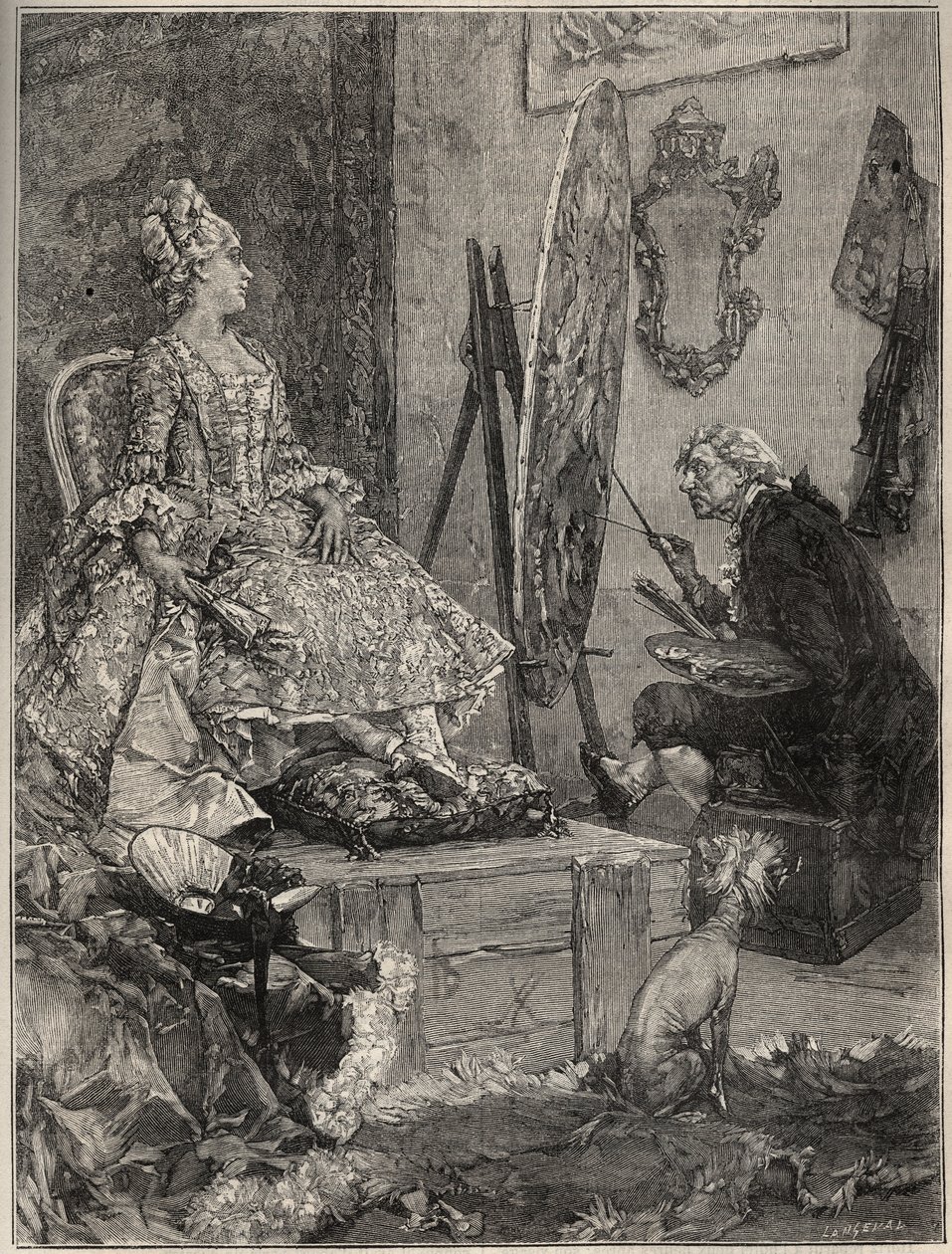 Francois Boucher (1703-1770) malujący portret Jeanne Antoinette Poisson, markizy Pompadour (znanej jako Madame de Pompadour autorstwa Frederik Hendrik (after) Kaemmerer
