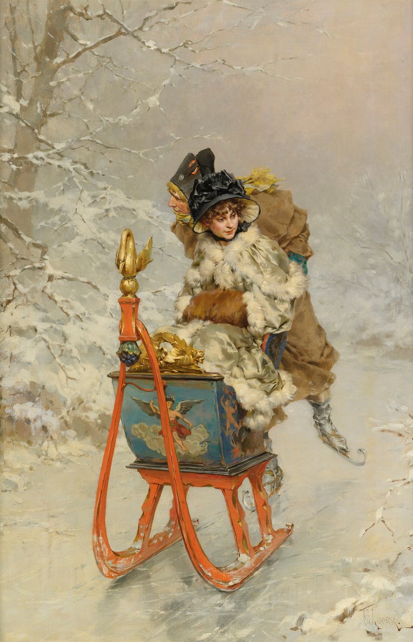 ""La promenade en luge"" (Jazda saniami) Peinture de Frederik Hendrik Kaemmerer (1839-1902) - Olej na płótnie, 59,9x40,1 - Kolekcja prywatna autorstwa Frederik Hendrik Kaemmerer