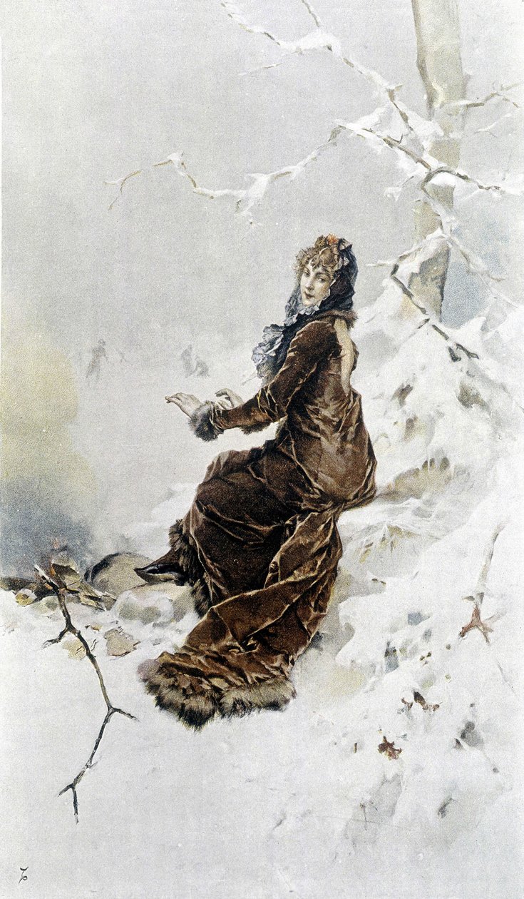 Kobieta w śniegu: Alegoria zimy, kalendarz ilustrowany przez Huberta Dysa, malowany przez F.H. Kaemmerera autorstwa Frederik Hendrik Kaemmerer