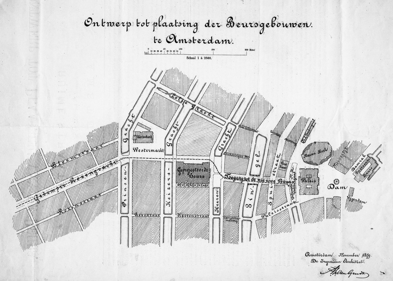 Projekt na giełdę towarową, Amsterdam, sytuacja. Listopad 1879 autorstwa Frederik Willem van Gendt