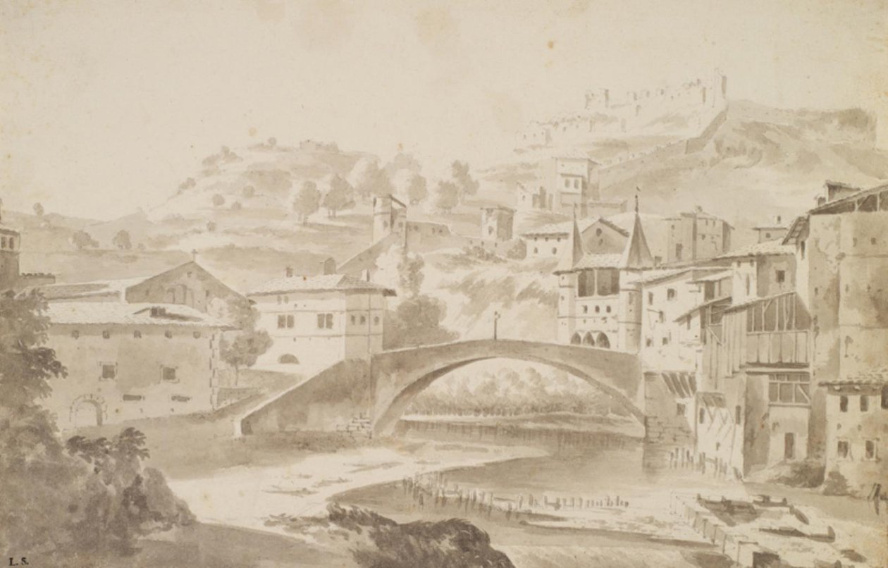 Wiedeń, niedaleko Lyonu. Pont Saint-Martin nad floden Gére. TELEWIZJA. Klasztor św. Porte de la Rochette og slottet Pipet autorstwa Frederik de Moucheron