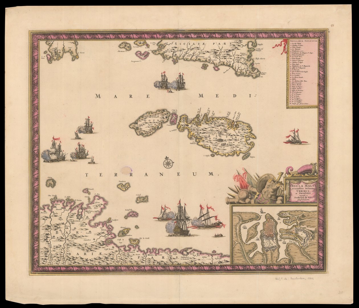 Insula Malta accuratißime Delineata Urbibus et Fortalitiis expressa autorstwa Frederik de Wit