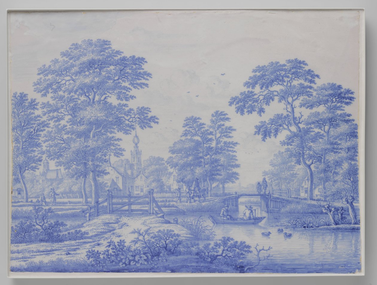 Tablica z widokiem na Overschie w pobliżu Rotterdamu Talerz z twarzą na Overschie autorstwa Frederik van Frytom (attributed to)