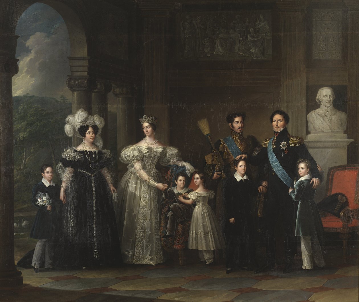Rodzina Bernadotte (monarchia szwedzko-norweska): Oskar I (1799-1859), Desiree Clary (1777-1860), Josephine de Leuchtenberg (1807-1867), Karol XV (1826-1872), Oskar II (1829-1907) , Karol XIV Jean (1763-1844), Książę Gustaw (1827-1852) i Książę autorstwa Fredric Westin