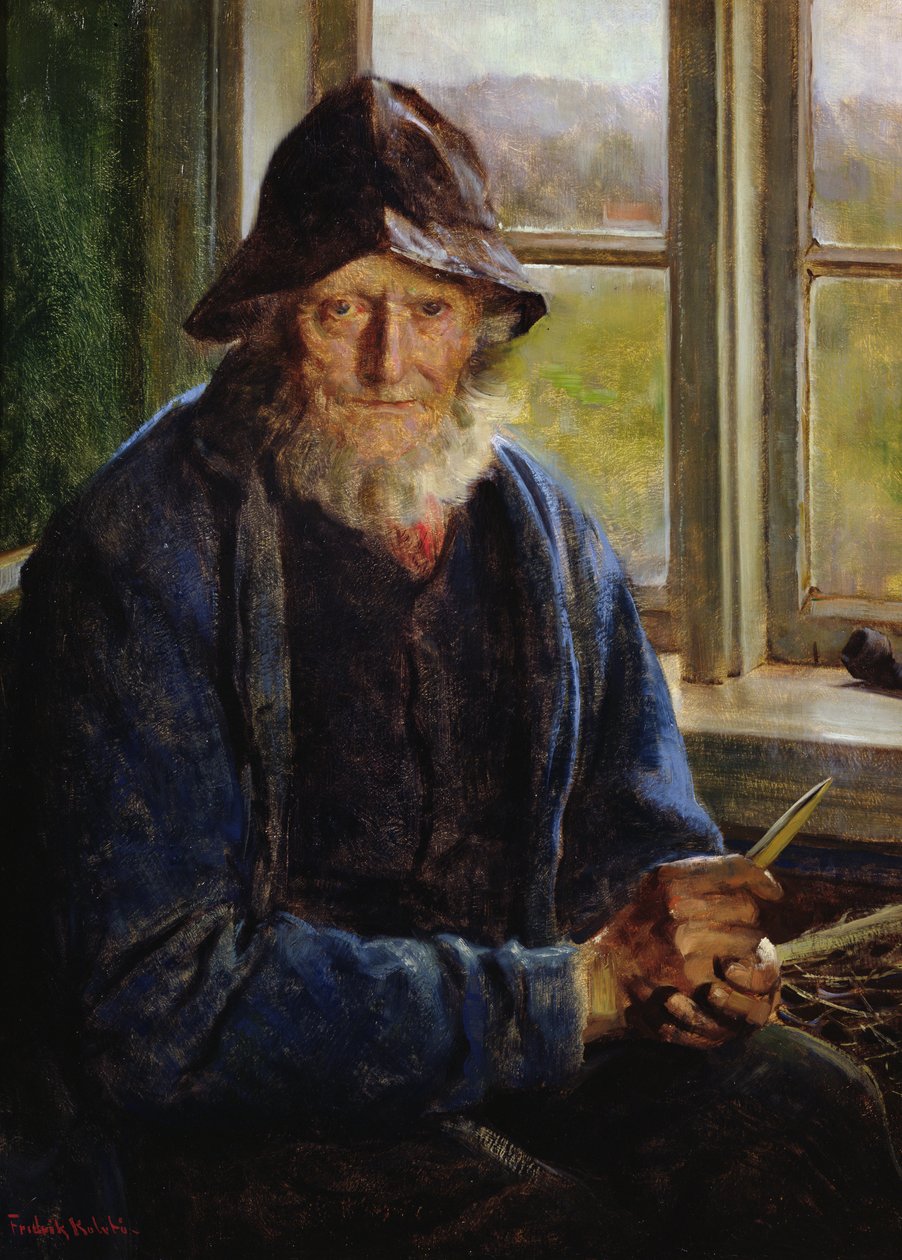 Stary Rybak (olej na płótnie) autorstwa Fredrik Kolstoe