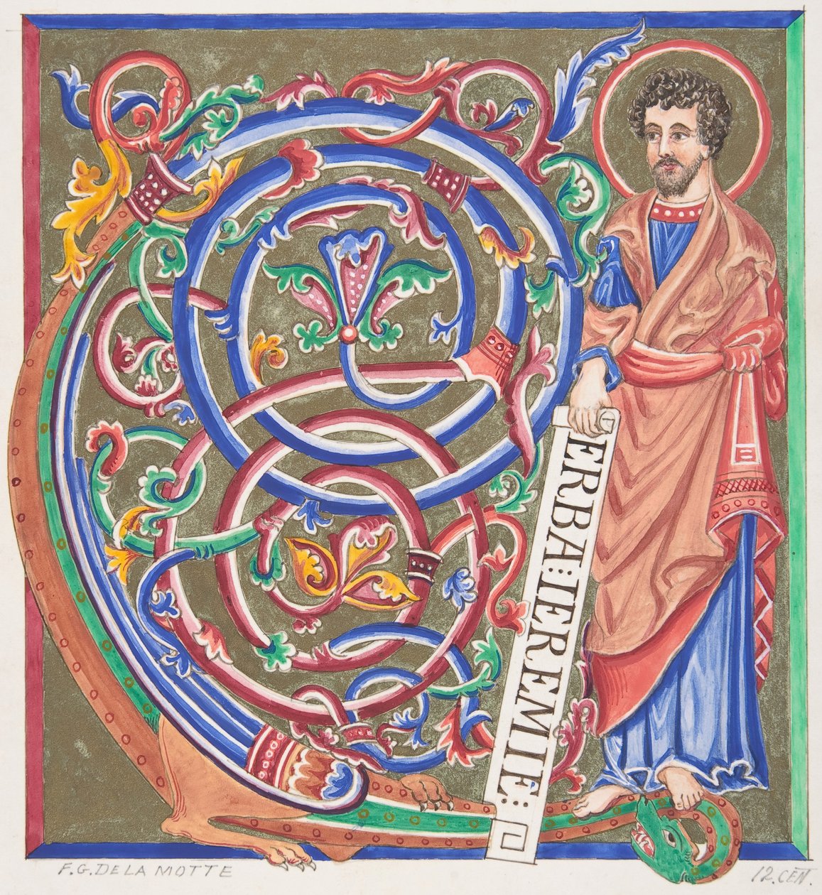 Iluminowany inicjał i święty, 1830-62. autorstwa Freeman Gage Delamotte