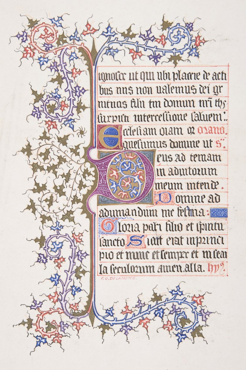 Podświetlany liść z inicjałem E recto, obramowanie winorośli verso, 1830-62. autorstwa Freeman Gage Delamotte