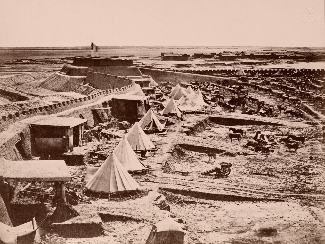 Francuskie obozowisko dla koni podczas wojny chińskiej w 1860 r autorstwa French Photographer
