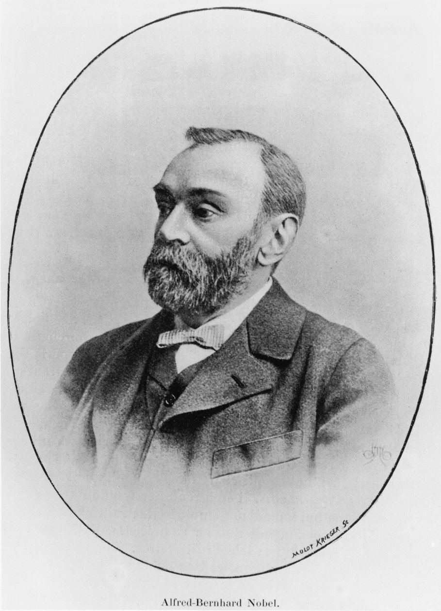 Alfred Nobel (1833-96) ilustracja z La Revue Illustre, 1902 (fotolit) autorstwa French Photographer