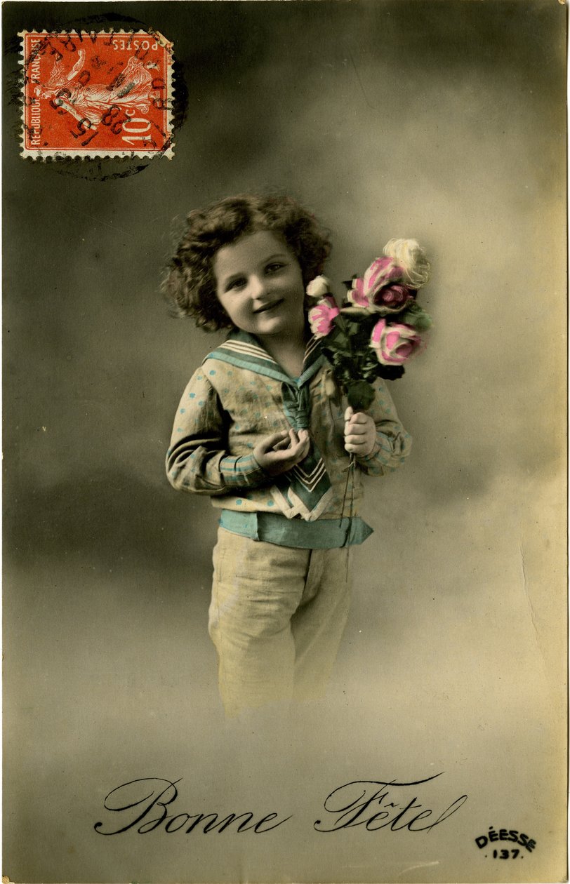 Karta Bonne Fete, 1907 (zdjęcie zabarwione kolorem) autorstwa French Photographer