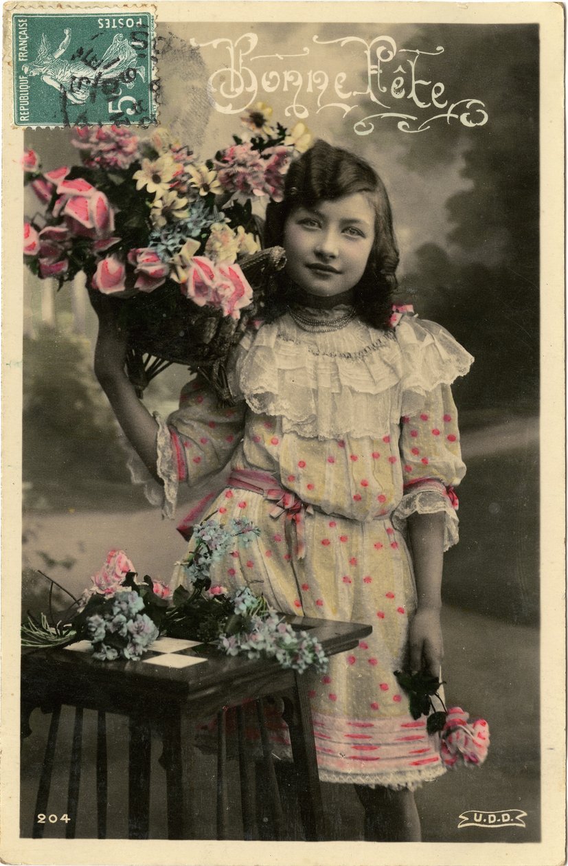 Pocztówka Bonne Fete, 1908 (kolorowe zdjęcie) autorstwa French Photographer