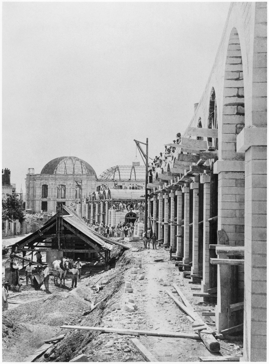Budowa mostu wiaduktu Auteuil w pobliżu stacji Auteuil, Paryż, ok. 1900 autorstwa French Photographer