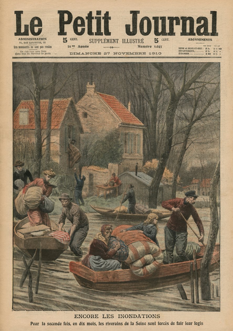 Znowu powodzie, ilustracja z „Le Petit Journal”, dodatek illustre, 27 listopada 1910 r. autorstwa French Photographer