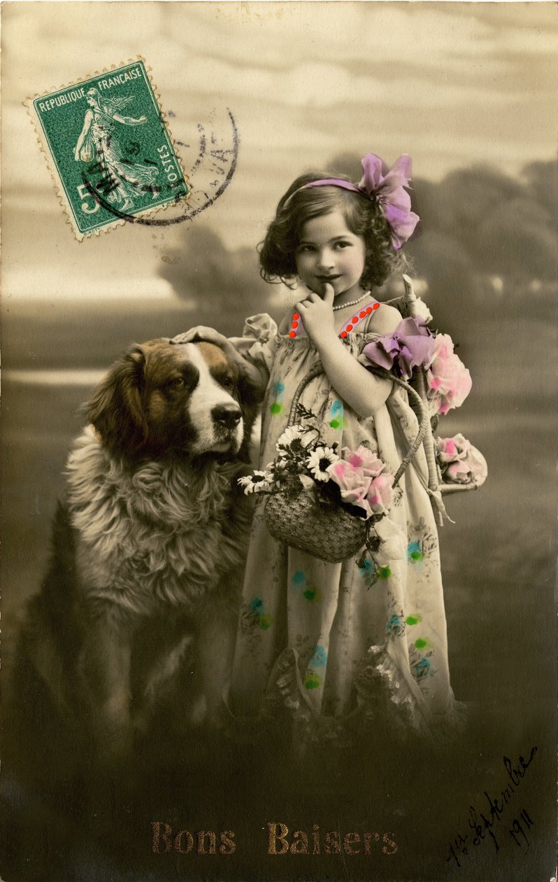 Pocztówka Kisses, 1911 (zdjęcie zabarwione kolorem) autorstwa French Photographer