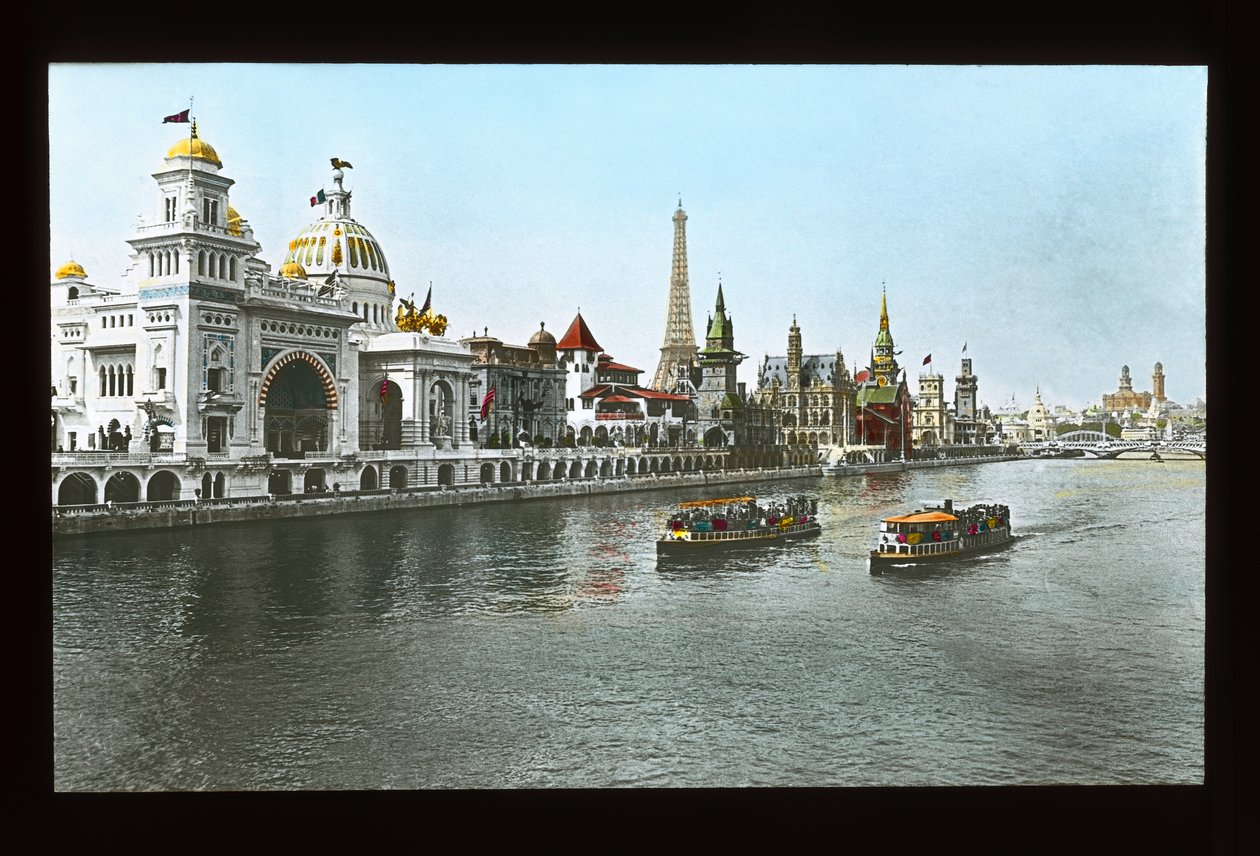 Ekspozycja Paryska: Quai des Nations, Pawilon Osmański i Pawilon Stanów Zjednoczonych, 1900 (zjeżdżalnia z latarnią) autorstwa French Photographer